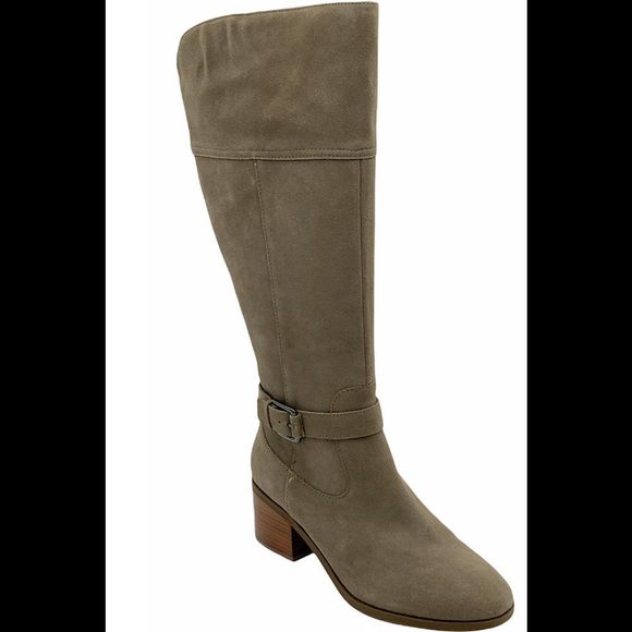 Marc Fisher Wide Calf Leather Tall Shaft Boots Riley Taupe Suede - Medium - Picture 2 of 5